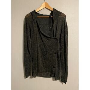 Odeur Womens Sweater Small Black Sheer Hooded Oversized Lightweight Fuzzy Grunge